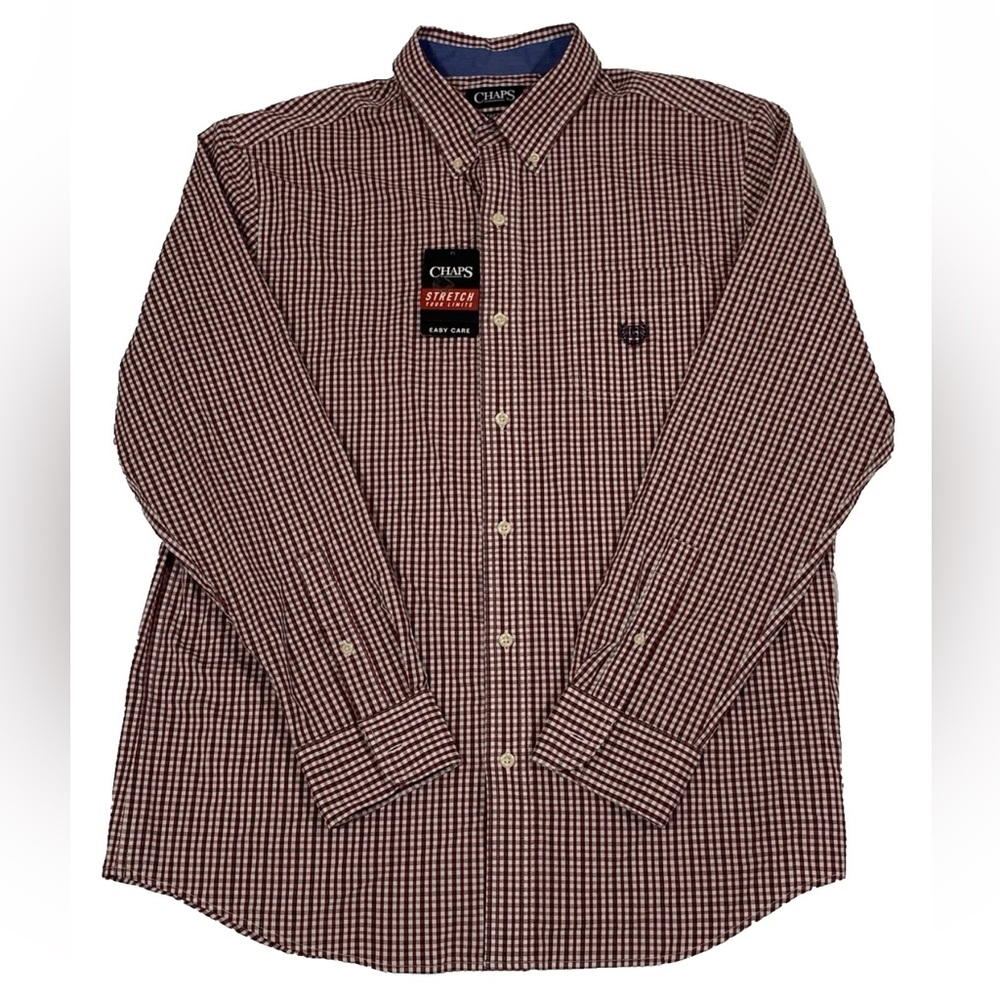 Chaps Plaid Long Sleeve Button Shirt Men Sz L Stretch Easy Care Red New w/ Tags